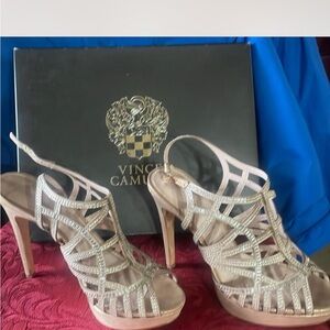 Vince Camuto Glittering Silver Strappy Heels